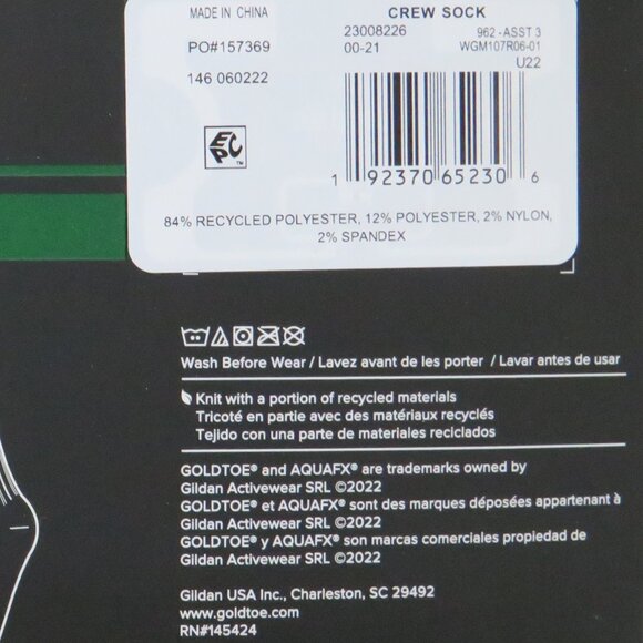 Gold Toe*Men's Crew Reinforced Toe Moisture Wicking Socks x 6 Pair~Shoe 6"-12.5" - Picture 8 of 8